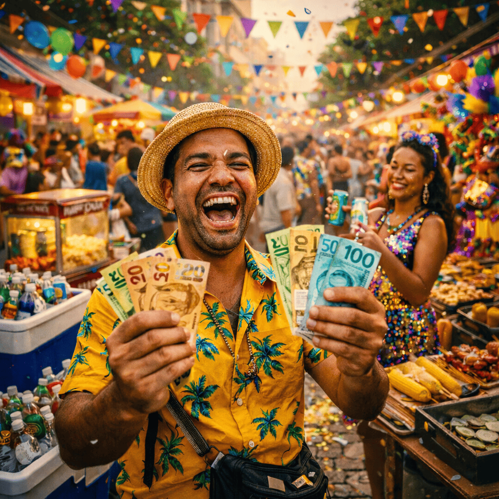 Pessoa feliz lucrando no Carnaval